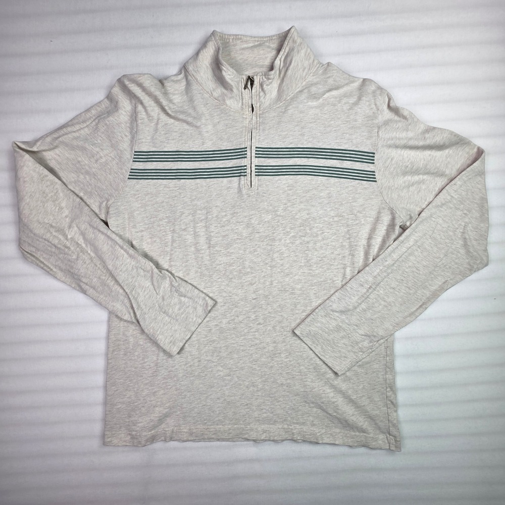 Fossil Mens Large Quarter Zip Pullover Long Sleeve Cotton Heather Oatmeal Green